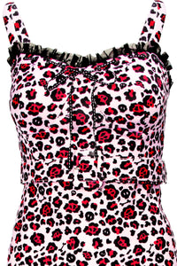 Designed for fearless fashion lovers, the Love Bites Leopard Print Pencil Dress combines bad-girl attitude with pin-up chic. Its sweetheart neckline and ruffled bustline enhance femininity, while the adjustable straps and high-stretch material provide a perfect, comfortable fit. The ruched back detail adds ease and shape, making this leopard dress a must-have statement piece for bold, confident style.