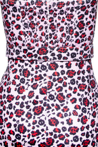 This Love Bites Pencil Dress in striking leopard print captures the essence of retro glamour with modern comfort. The sweetheart bustline, finished with ruffles and a bow accent, highlights the neckline beautifully, while the adjustable straps and ruched back ensure flexibility and comfort. Made from soft, high-stretch fabric, this dress hugs the body elegantly, celebrating curves with a wild, seductive flair.