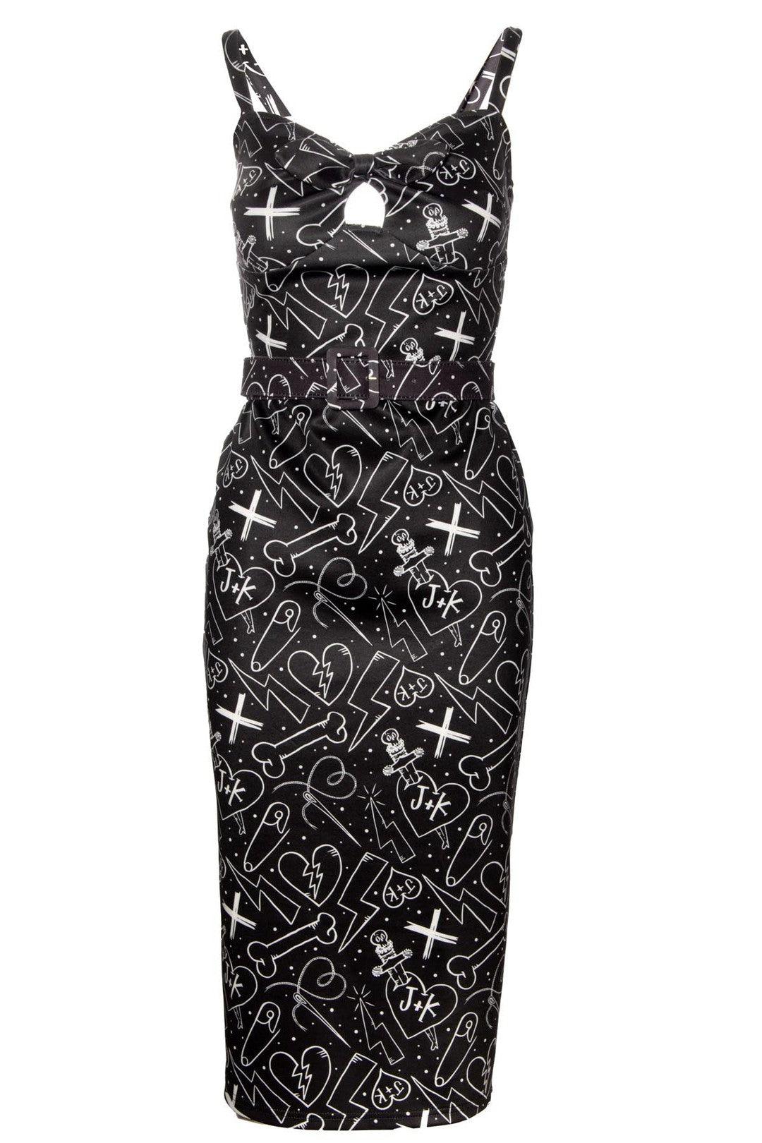 The PeepShow Pencil Dress is a figure-flattering bodycon style that blends retro glamour with modern comfort. Made from luxurious high-stretch fabric, it hugs every curve beautifully while offering full support with its lined cups and adjustable straps. The keyhole detail with bow tie accent adds an irresistible vintage charm, complemented by a coordinating waist belt. A hidden back zipper ensures a smooth, seamless look, and the ruched back panel enhances mobility and comfort.