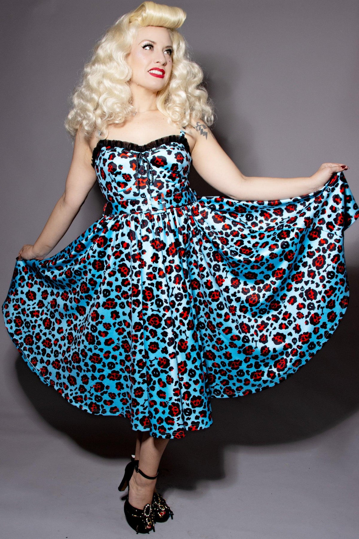 Love Bites Swing Dress - Leopard Blue Print