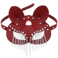 Stylish animal-inspired face mask in red with striking metal chain details, combining modern gothic design and cruelty-free materials, part of Shop Katakomb’s unique accessory collection.