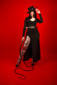 Designed for both comfort and allure, the Kassandra Maxi Dress features a silky poly blend fabric that stretches beautifully over the body. With two bold thigh-high slits and a flattering low neckline, it offers a perfect blend of sensuality and elegance for transitional wear.