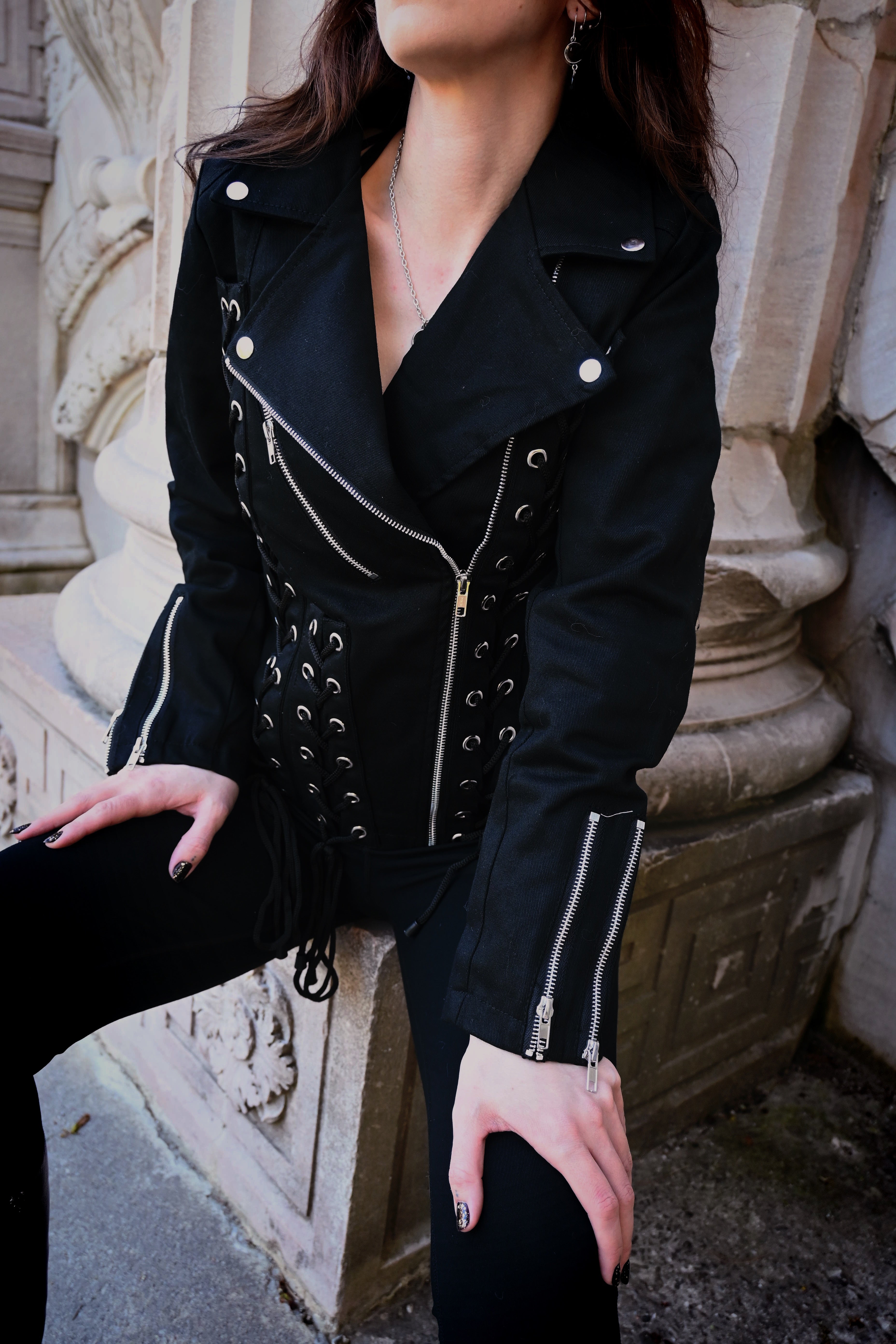 Chantira Jacket – Gothic Lace-Up Moto Jacket | KATAKOMB Chantira Jacket – Gothic Lace-Up Moto Jacket | KATAKOMB