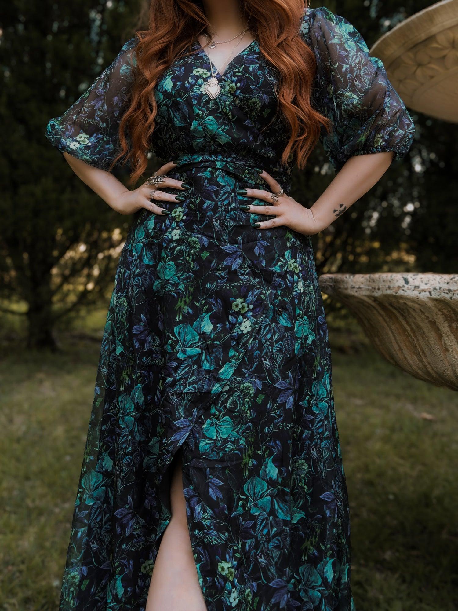 Emerald green hotsell floral maxi dress