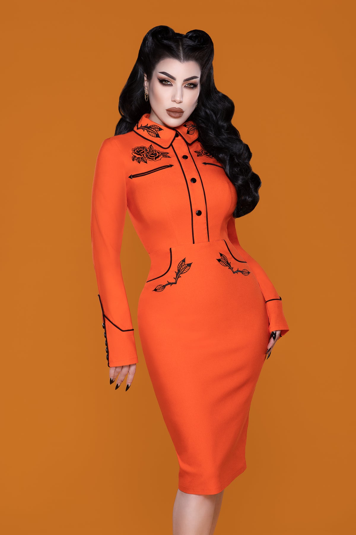 June Dress - Orange/Black