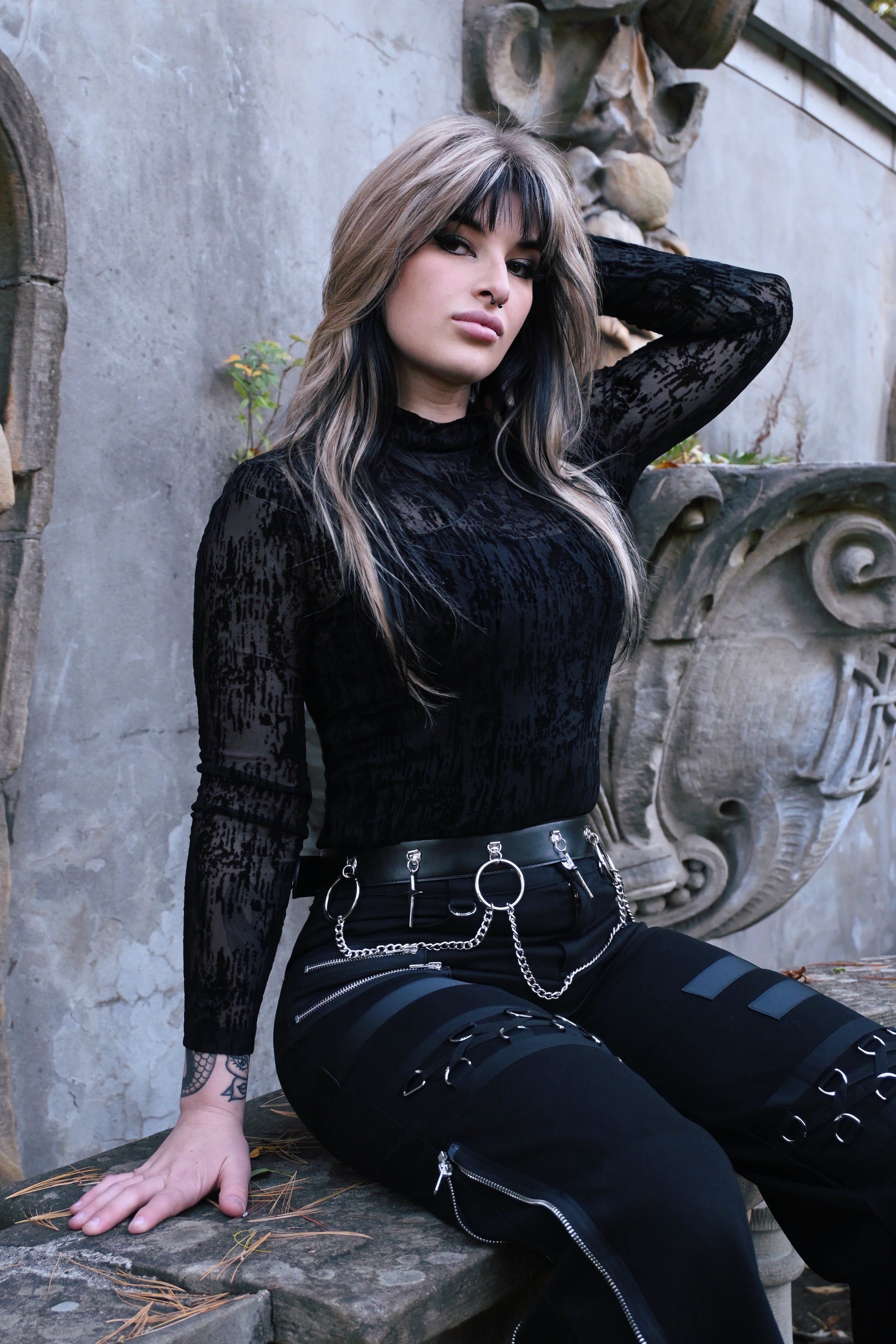 Lattice Sheer Top – Gothic Mesh Long Sleeve | KATAKOMB