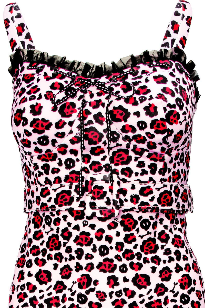Designed for fearless fashion lovers, the Love Bites Leopard Print Pencil Dress combines bad-girl attitude with pin-up chic. Its sweetheart neckline and ruffled bustline enhance femininity, while the adjustable straps and high-stretch material provide a perfect, comfortable fit. The ruched back detail adds ease and shape, making this leopard dress a must-have statement piece for bold, confident style.