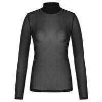 A lightweight black mesh turtleneck that combines sophistication with edge. The sheer design, long sleeves, and high neckline give it a timeless yet daring appeal. It’s perfect for layering under structured jackets or flowing dresses, offering a sleek way to elevate any casual or dressy look.