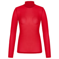 A chic sheer red turtleneck top crafted from delicate mesh material. The breathable fabric and fitted silhouette make it ideal for creative layering or bold solo styling. With its classic neckline and minimalist design, it’s a must-have piece that brings elegance and mystery to any outfit combination.