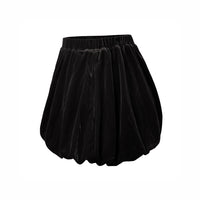 Dark cottagecore black velvet bloomers with a full, flowy silhouette, high waist design, and soft elastic waistband, crafted from plush velvet with a subtle sheen.