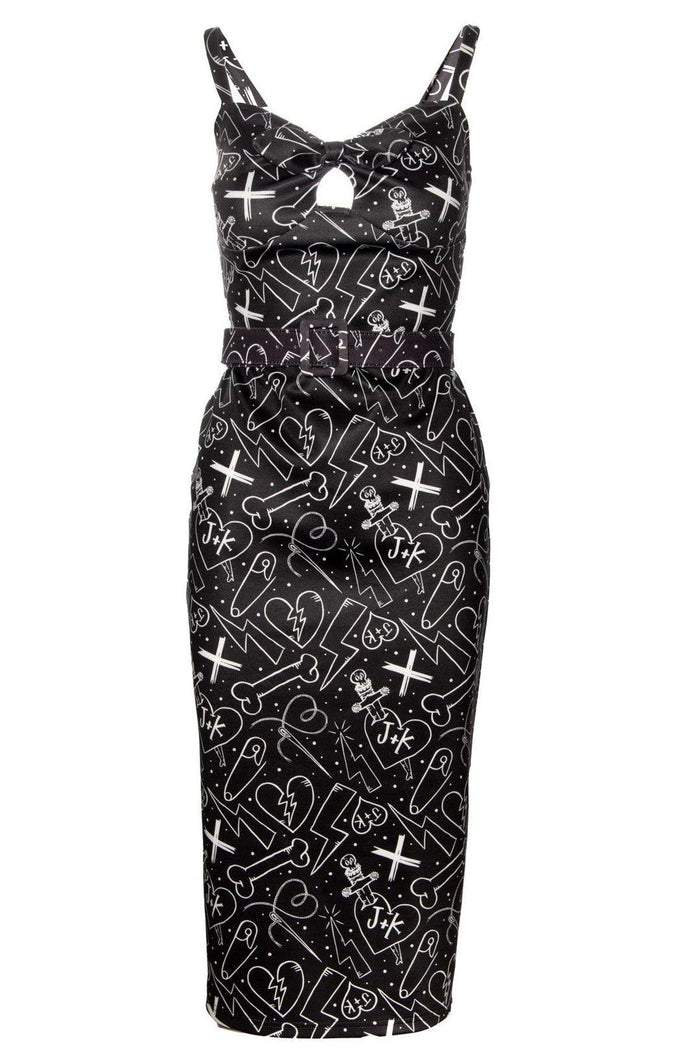 The PeepShow Pencil Dress is a figure-flattering bodycon style that blends retro glamour with modern comfort. Made from luxurious high-stretch fabric, it hugs every curve beautifully while offering full support with its lined cups and adjustable straps. The keyhole detail with bow tie accent adds an irresistible vintage charm, complemented by a coordinating waist belt. A hidden back zipper ensures a smooth, seamless look, and the ruched back panel enhances mobility and comfort.