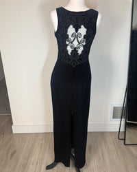Vintage 90s Scott McClintock Velvet Lace-Back Maxi Dress