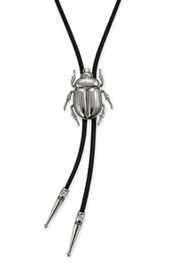 Silver beetle bolo tie on a white background