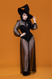 Dreamscape Maxi Dress - Black Sheer Polkadot