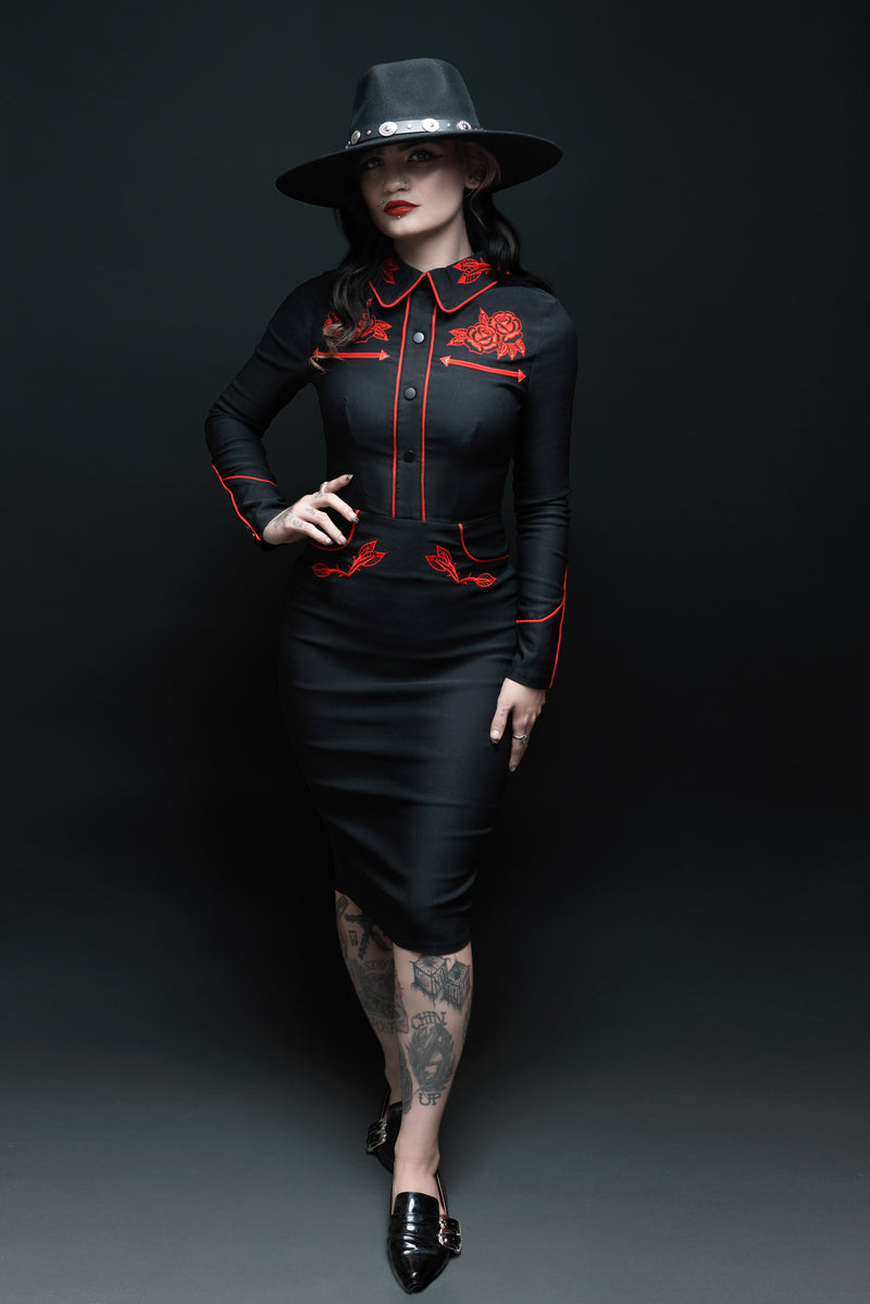 June Dress - Black/Red