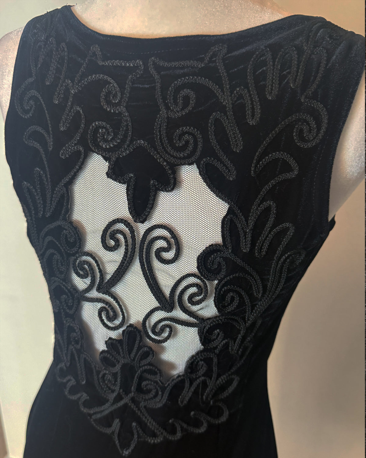 Vintage 90s Scott McClintock Velvet Lace-Back Maxi Dress