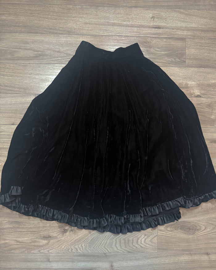 Vintage 80s 90s Victorian Revival Black Velvet Circle Skirt