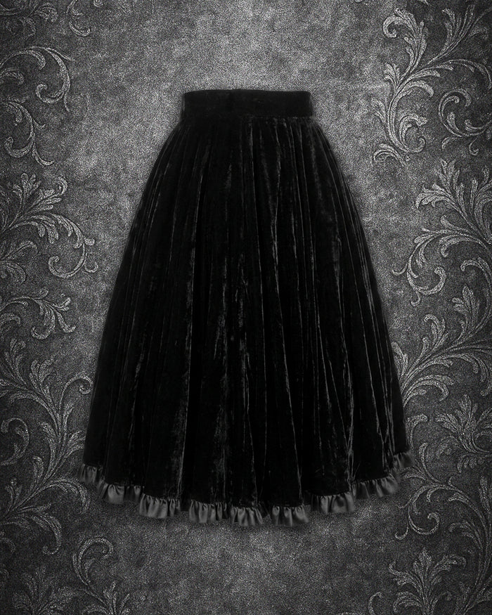 Vintage 80s 90s Victorian Revival Black Velvet Circle Skirt