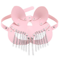 Pink Chained Animal Mask with detailed chain embellishments, sleek adjustable straps, and soft vegan leather texture, perfect for bold clubwear or cosplay aesthetics.