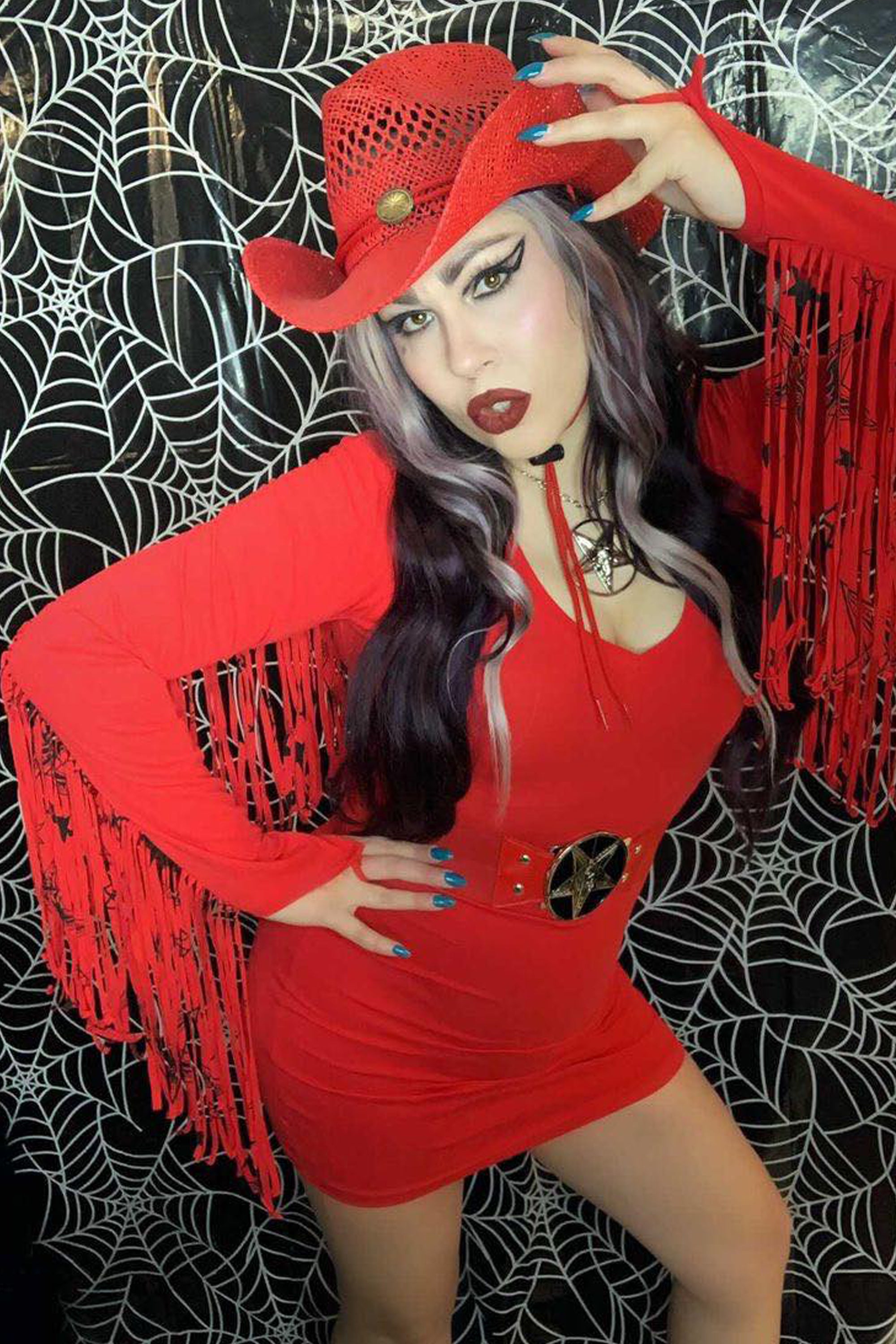 Kreepsville 666 | Women's Satanic Stars Pattern Fringe Mini Dress Red XXLarge